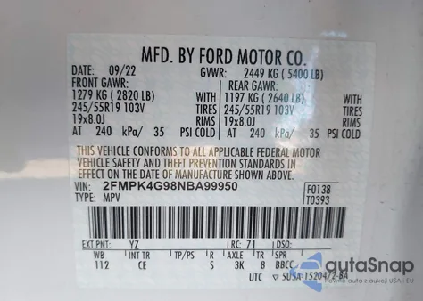 2022 Ford Edge Se from USA, damaged, VIN 2FMPK4G98NBA99950